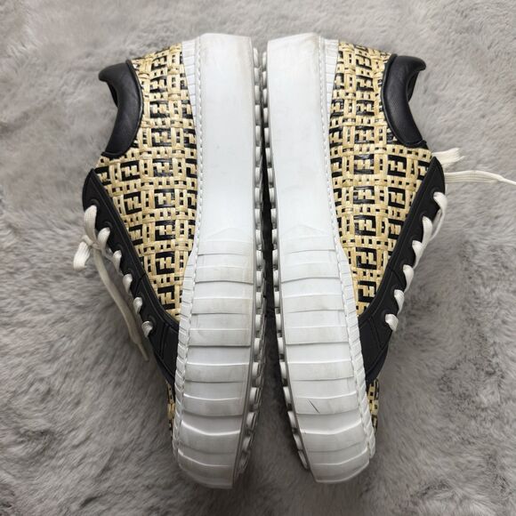 Fendi Black & Beige Raffia \'Forever Fendi\' Sneakers Straw Monogram Mens Size 10 main image 4
